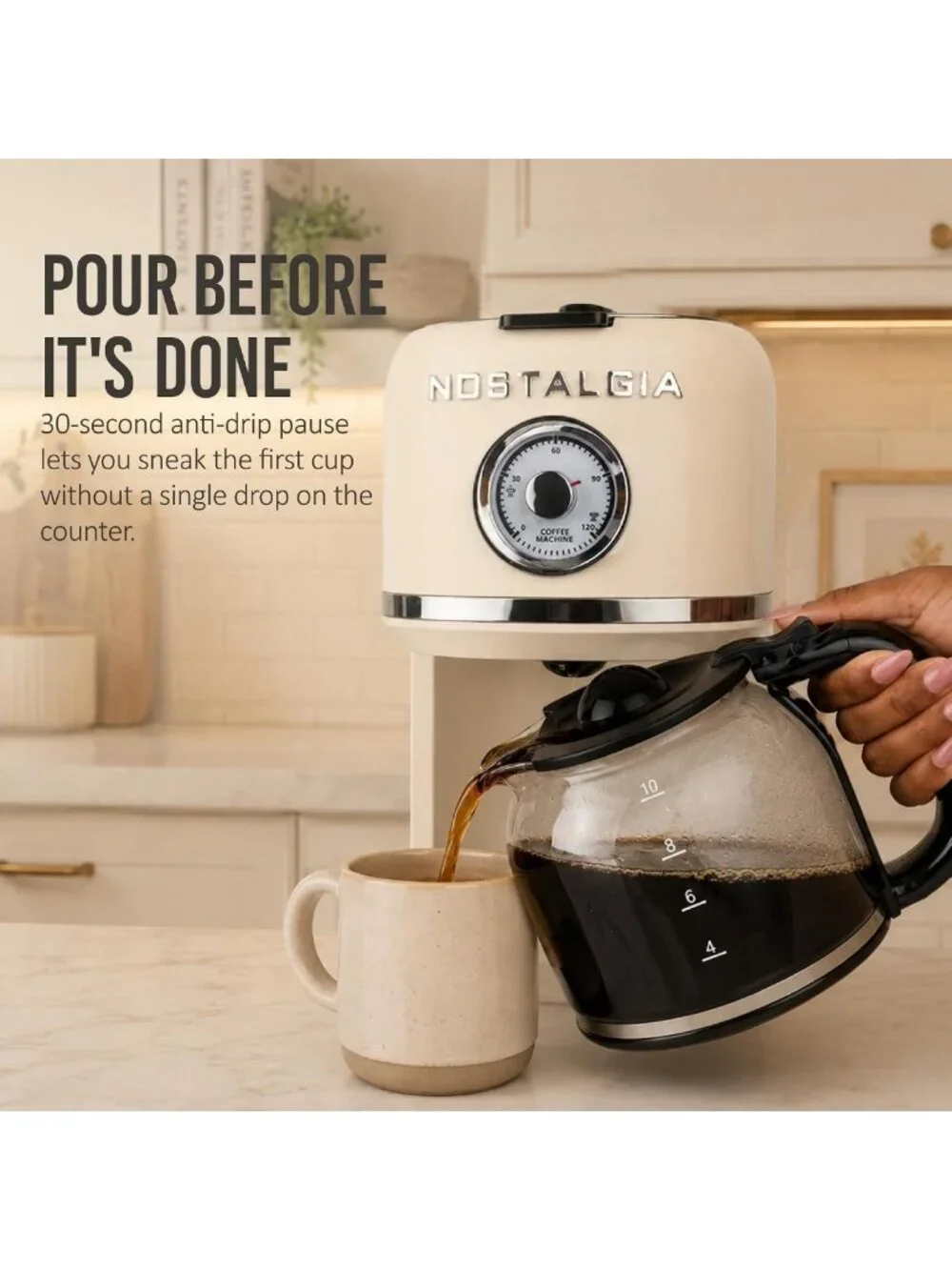 Classic Retro 10-Cup Coffee Maker in Cream - Vintage Style, Easy Brew, Kitchen